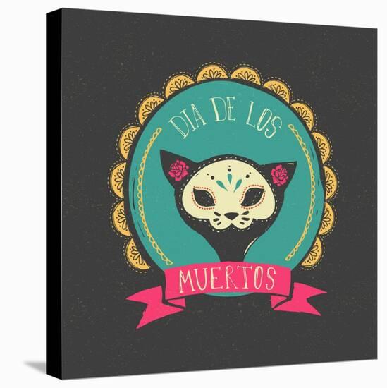 Print - Mexican Sugar Skull, Day of the Dead Poster-Marish-Stretched Canvas