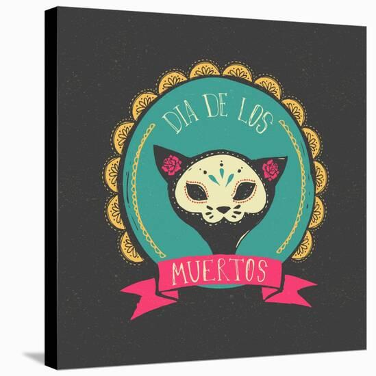 Print - Mexican Sugar Skull, Day of the Dead Poster-Marish-Stretched Canvas