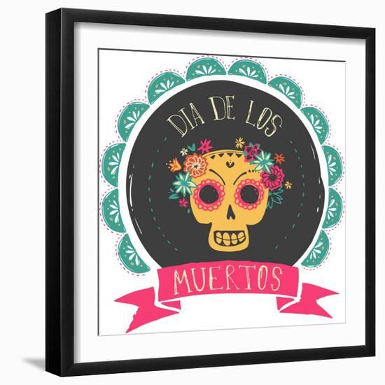 Print - Mexican Sugar Skull, Day of the Dead Poster-Marish-Framed Art Print