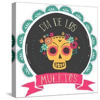 Print - Mexican Sugar Skull, Day of the Dead Poster-Marish-Stretched Canvas