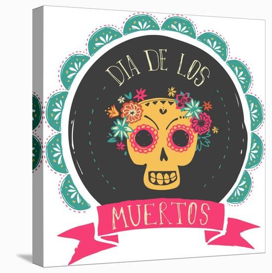 Print - Mexican Sugar Skull, Day of the Dead Poster-Marish-Stretched Canvas