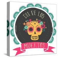 Print - Mexican Sugar Skull, Day of the Dead Poster-Marish-Stretched Canvas
