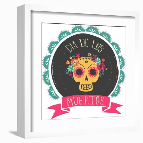 Print - Mexican Sugar Skull, Day of the Dead Poster-Marish-Framed Art Print