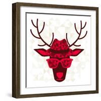 Print With Deer In Hipster Style-incomible-Framed Art Print