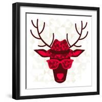 Print With Deer In Hipster Style-incomible-Framed Art Print