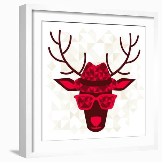 Print With Deer In Hipster Style-incomible-Framed Art Print