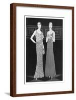 Printed Chiffon Dress with Corsage on Left-null-Framed Art Print