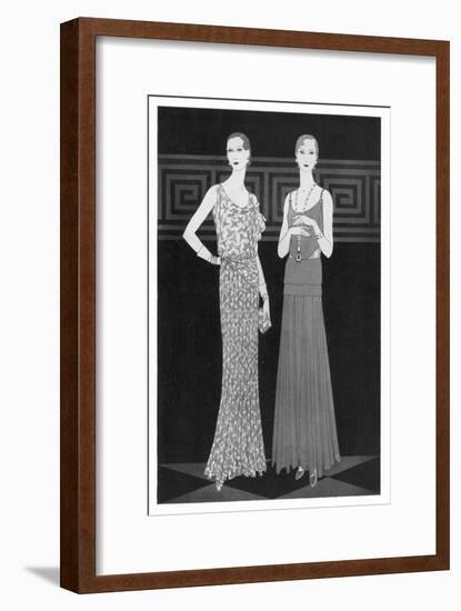 Printed Chiffon Dress with Corsage on Left-null-Framed Art Print