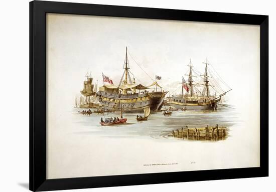 Prison Ships (Hulks or Tender) in the Thames Off the Tower of London, 1805-William Henry Pyne-Framed Giclee Print