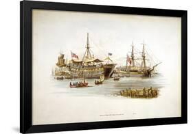 Prison Ships (Hulks or Tender) in the Thames Off the Tower of London, 1805-William Henry Pyne-Framed Giclee Print