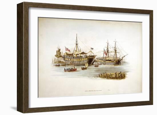 Prison Ships (Hulks or Tender) in the Thames Off the Tower of London, 1805-William Henry Pyne-Framed Giclee Print