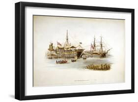 Prison Ships (Hulks or Tender) in the Thames Off the Tower of London, 1805-William Henry Pyne-Framed Giclee Print