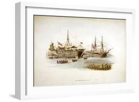 Prison Ships (Hulks or Tender) in the Thames Off the Tower of London, 1805-William Henry Pyne-Framed Giclee Print