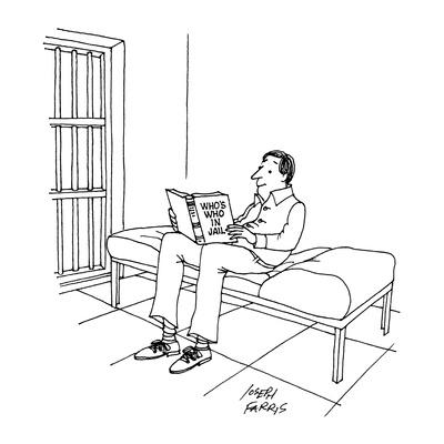 'Prisoner sits on bunk reading Who's Who In Jail. 'Prisoner sits on bunk reading Who's Who In Jail.