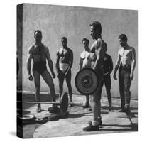 Prisoners at San Quentin Weightlifting in Prison Yard During Recreation Period-Charles E^ Steinheimer-Stretched Canvas
