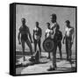 Prisoners at San Quentin Weightlifting in Prison Yard During Recreation Period-Charles E^ Steinheimer-Framed Stretched Canvas