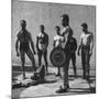 Prisoners at San Quentin Weightlifting in Prison Yard During Recreation Period-Charles E^ Steinheimer-Mounted Photographic Print