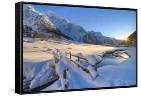 Pristine snow in winter in Rezzalo valley, Sondrio district, Valtellina, Lombardy, Italy.-ClickAlps-Framed Stretched Canvas