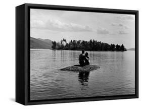 Private Island, Young Couple Embracing on a Small Rock Protruding from the Waters of Lake George-Nina Leen-Framed Stretched Canvas