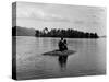 Private Island, Young Couple Embracing on a Small Rock Protruding from the Waters of Lake George-Nina Leen-Stretched Canvas