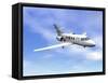 Private Jet Plane Flying in Cloudy Blue Sky-null-Framed Stretched Canvas