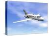 Private Jet Plane Flying in Cloudy Blue Sky-null-Stretched Canvas