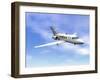 Private Jet Plane Flying in Cloudy Blue Sky-null-Framed Art Print