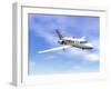 Private Jet Plane Flying in Cloudy Blue Sky-null-Framed Art Print