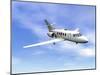 Private Jet Plane Flying in Cloudy Blue Sky-null-Mounted Art Print