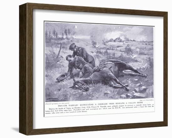 Private Parnaby Awarded Dcm for Extracting a Comrade from Beneath a Fallen Horse under Heavy Fire O-George Derville Rowlandson-Framed Giclee Print