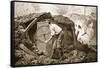 Private Torrance Pumping Air into a Mine under Heavy Fire (Litho)-Alfred Pearse-Framed Stretched Canvas