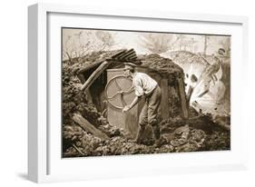 Private Torrance Pumping Air into a Mine under Heavy Fire (Litho)-Alfred Pearse-Framed Giclee Print