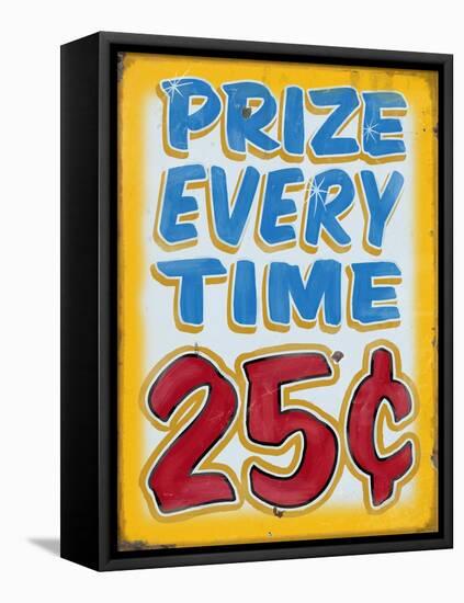 Prize Every Time Distressed-Retroplanet-Framed Stretched Canvas