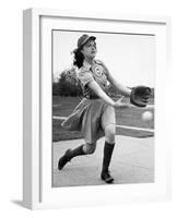 Pro Baseball Pitcher For Rockford Peaches, Caroline Morris, Demonstrating Her Underhanded Delivery-Wallace Kirkland-Framed Photographic Print