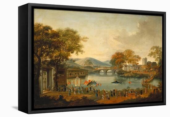 Procession by a Lake-Qing Dynasty Chinese School-Framed Stretched Canvas