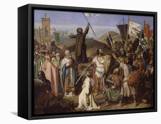 Procession des croisés conduits par Pierre l'Ermite et Godefroy de Bouillon autour de Jerusalem,-Jean Victor Schnetz-Framed Stretched Canvas