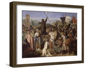 Procession des croisés conduits par Pierre l'Ermite et Godefroy de Bouillon autour de Jerusalem,-Jean Victor Schnetz-Framed Giclee Print