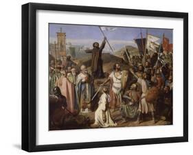 Procession des croisés conduits par Pierre l'Ermite et Godefroy de Bouillon autour de Jerusalem,-Jean Victor Schnetz-Framed Giclee Print