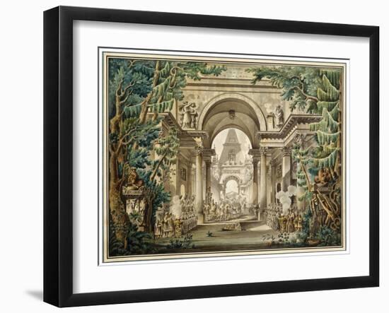 Procession in a Temple. Set Design for a Theatre Play, 18th or Early 19th Century-Louis Jean Desprez-Framed Giclee Print