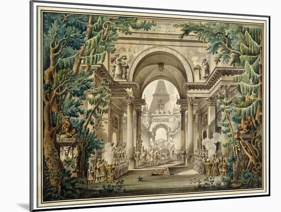 Procession in a Temple. Set Design for a Theatre Play, 18th or Early 19th Century-Louis Jean Desprez-Mounted Giclee Print