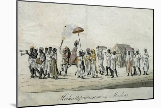 Procession in Madras, Watercolour, India, 18th Century-null-Mounted Giclee Print