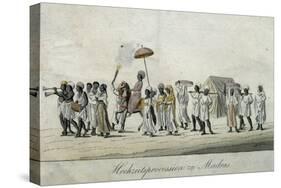 Procession in Madras, Watercolour, India, 18th Century-null-Stretched Canvas