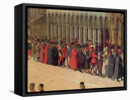 Procession in St. Mark's Square, Detail of Musicians, 1496-Gentile Bellini-Framed Stretched Canvas