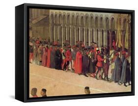 Procession in St. Mark's Square, Detail of Musicians, 1496-Gentile Bellini-Framed Stretched Canvas