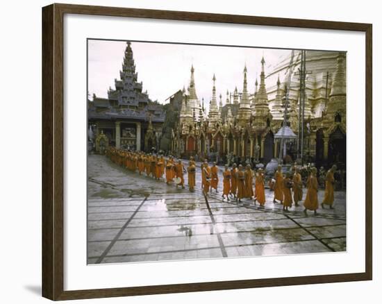 Procession of Buddhist Monks, Shwe Dagon Pagoda, Ceremonies Marking 2,500th Anniversary of Buddhism-John Dominis-Framed Photographic Print