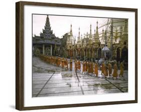 Procession of Buddhist Monks, Shwe Dagon Pagoda, Ceremonies Marking 2,500th Anniversary of Buddhism-John Dominis-Framed Photographic Print