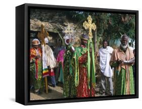 Procession of Christian Men and Crosses, Rameaux Festival, Axoum, Tigre Region, Ethiopia-Bruno Barbier-Framed Stretched Canvas