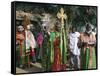 Procession of Christian Men and Crosses, Rameaux Festival, Axoum, Tigre Region, Ethiopia-Bruno Barbier-Framed Stretched Canvas