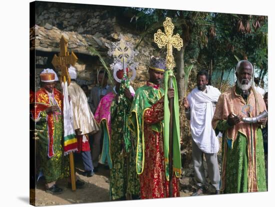 Procession of Christian Men and Crosses, Rameaux Festival, Axoum, Tigre Region, Ethiopia-Bruno Barbier-Stretched Canvas