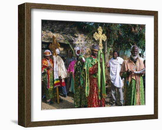 Procession of Christian Men and Crosses, Rameaux Festival, Axoum, Tigre Region, Ethiopia-Bruno Barbier-Framed Photographic Print